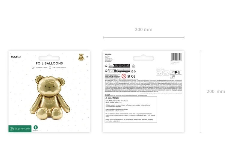 Balon foliowy Miś 43x53cm złoty FB286-019 PartyDeco